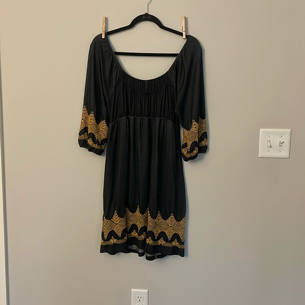 Uncle frank dress, jean blue color with yellow in the sleeves